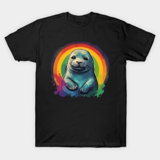 Seal Retro Vintage Sunset Rainbow T-Shirt